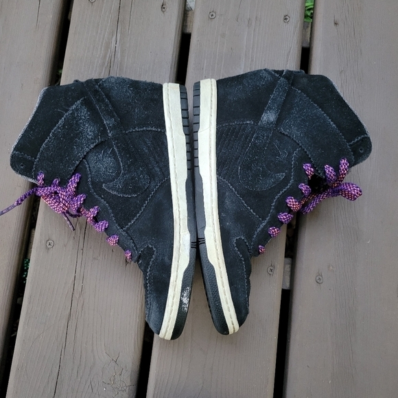 Nike Dunk Sky High Top Court Black Purple Suede Leather Wedge Sneakers Trainers - Picture 2 of 8